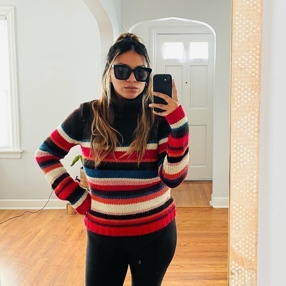 ZARA Striped Chunky Knit Turtleneck Sweater | Retro Fall Cozy Chic - Picture 4 of 5
